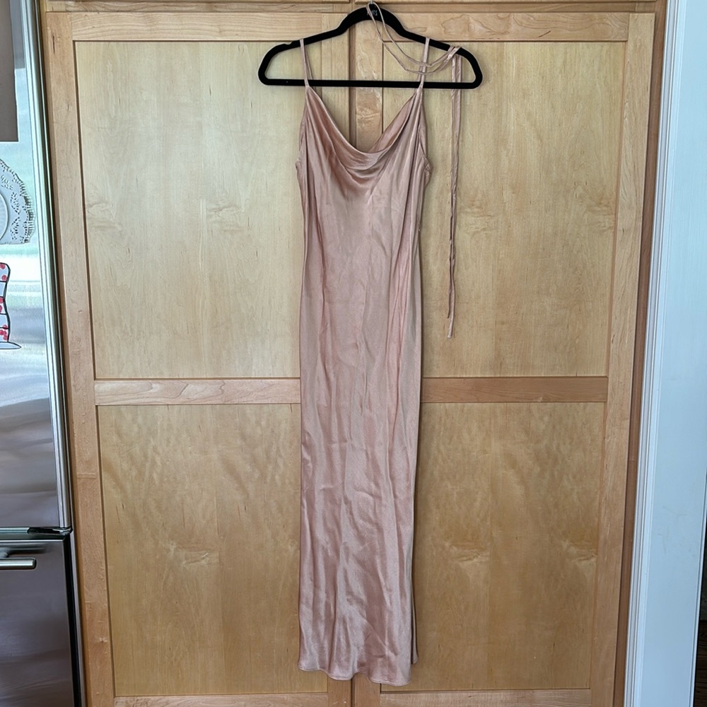 Shona Joy La Lune Bias Cowl Midi Dress in Peach US 6